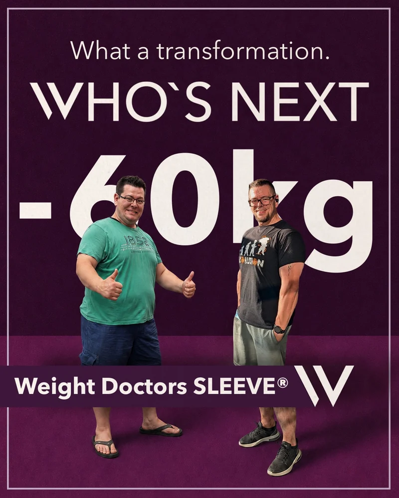 Weight Doctors® cyn ac ar ôl: claf 60 kg yn ysgafnach, gyda’r Weight Doctors SLEEVE®