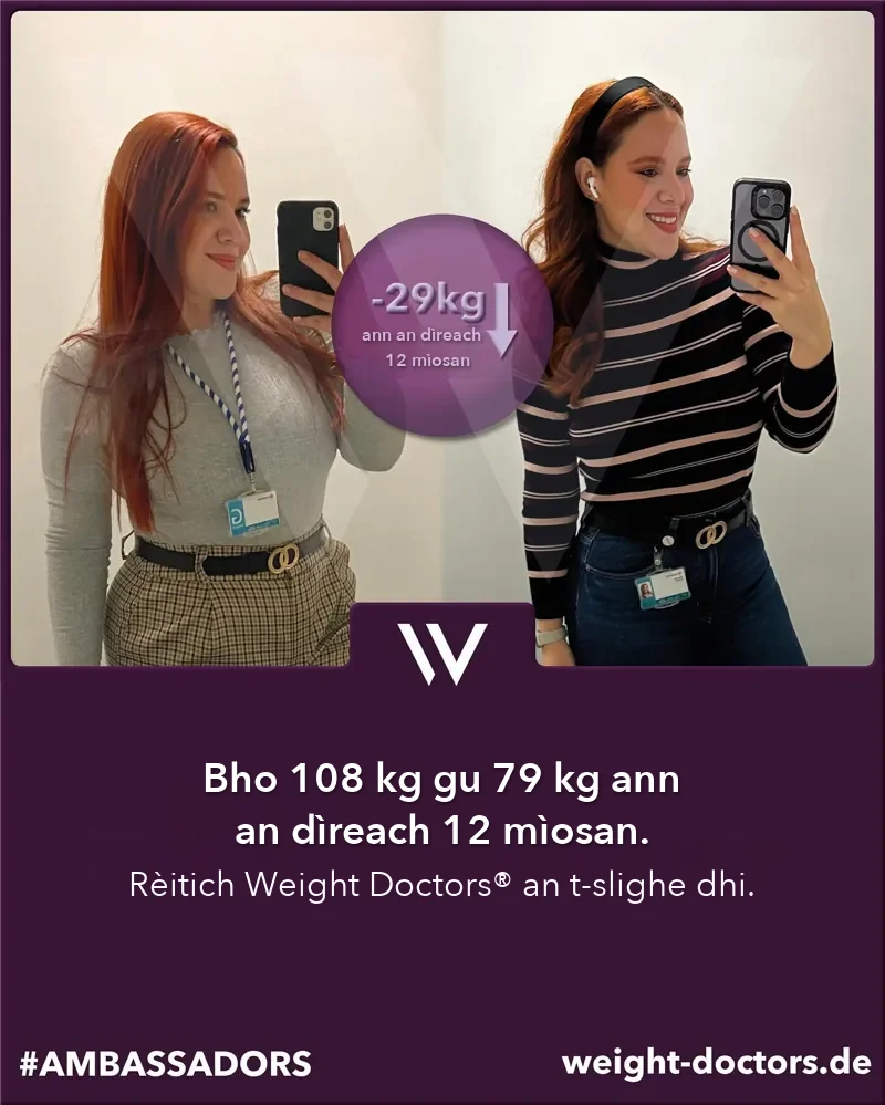 Weight Doctors® ro is às dèidh: euslainteach bho 108 kg gu 79 kg ann an dà mhìos dheug