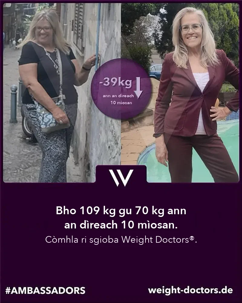 Weight Doctors® ro is às dèidh: euslainteach bho 109 kg gu 70 kg ann an deich mìosan, còmhla ri sgioba Weight Doctors®